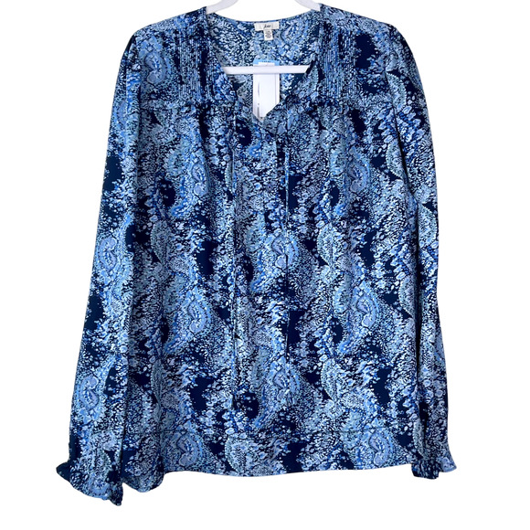 Joie Blue Crew Neck Elastic Cuff Long Sleeve Peasant Top NWT Size Large - Picture 1 of 8